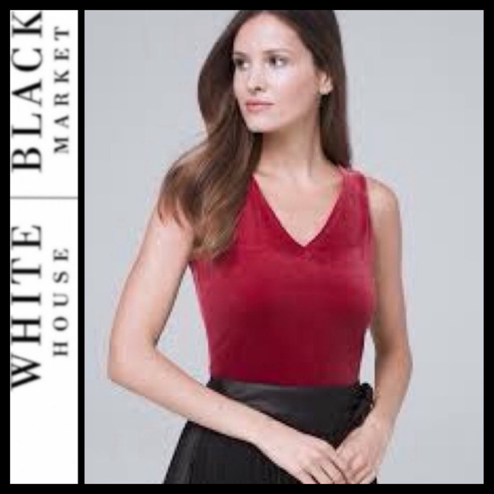 WHBM V-Neck Velvet Shell, Red - Picture 2 of 6